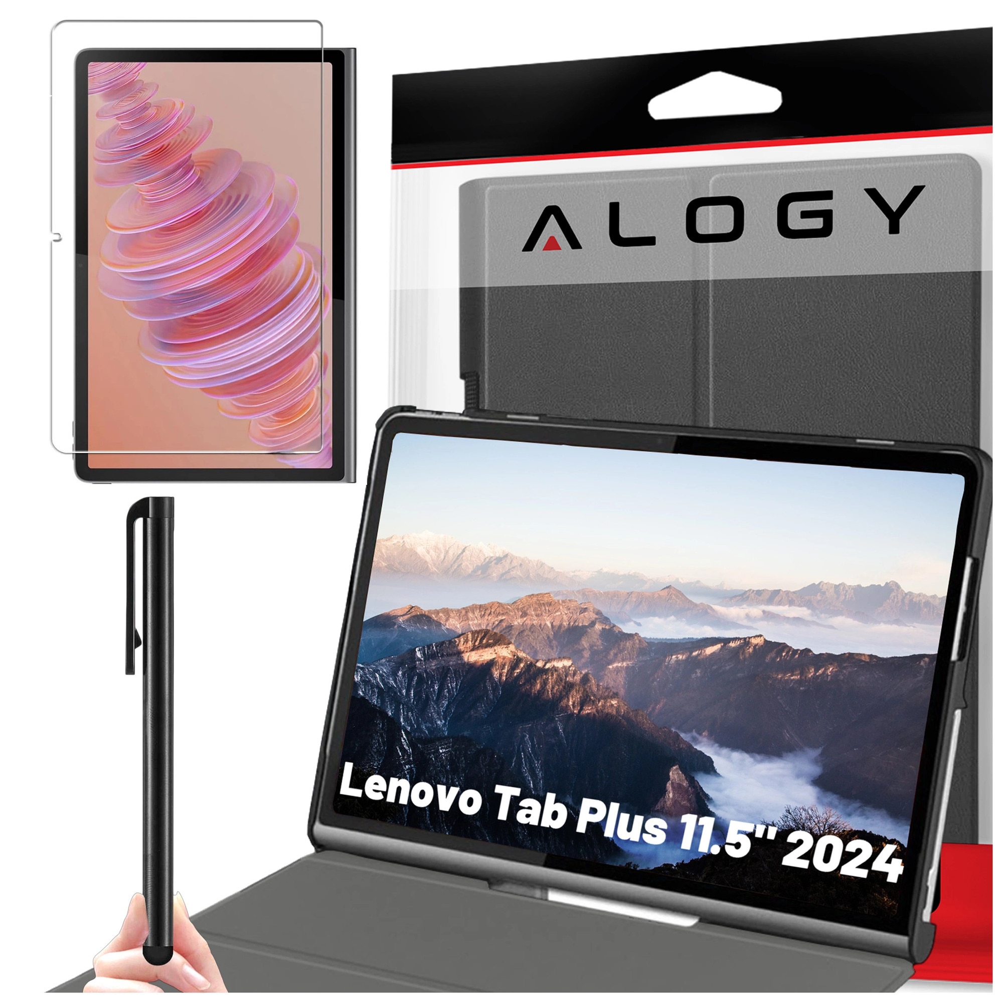 Etui set pentru Lenovo Tab Plus 11.5" 2024 TB351FU, Alogy Book Cover, negru, cu stylus gratuit