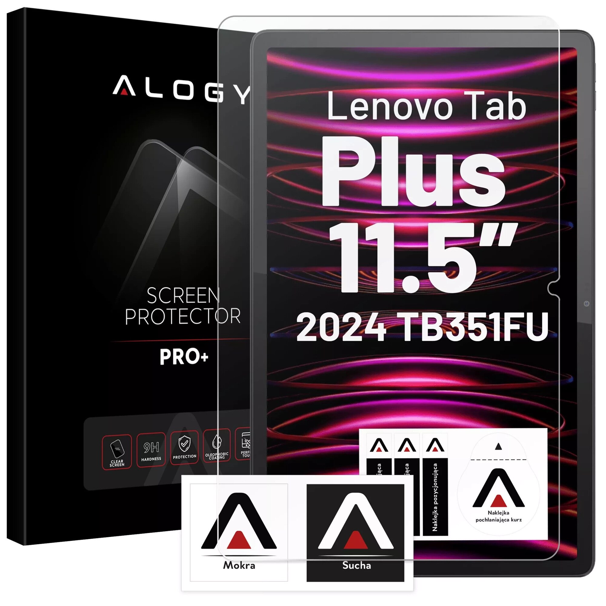 Etui set pentru Lenovo Tab Plus 11.5" 2024 TB351FU, Alogy Book Cover, negru, cu stylus gratuit