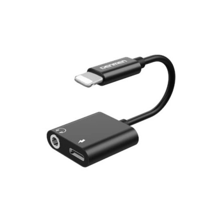 Denmen Lightning HF adapter, iPhone kompatibilis, USB-C, 3,5 mm-es jack alumínium töltő