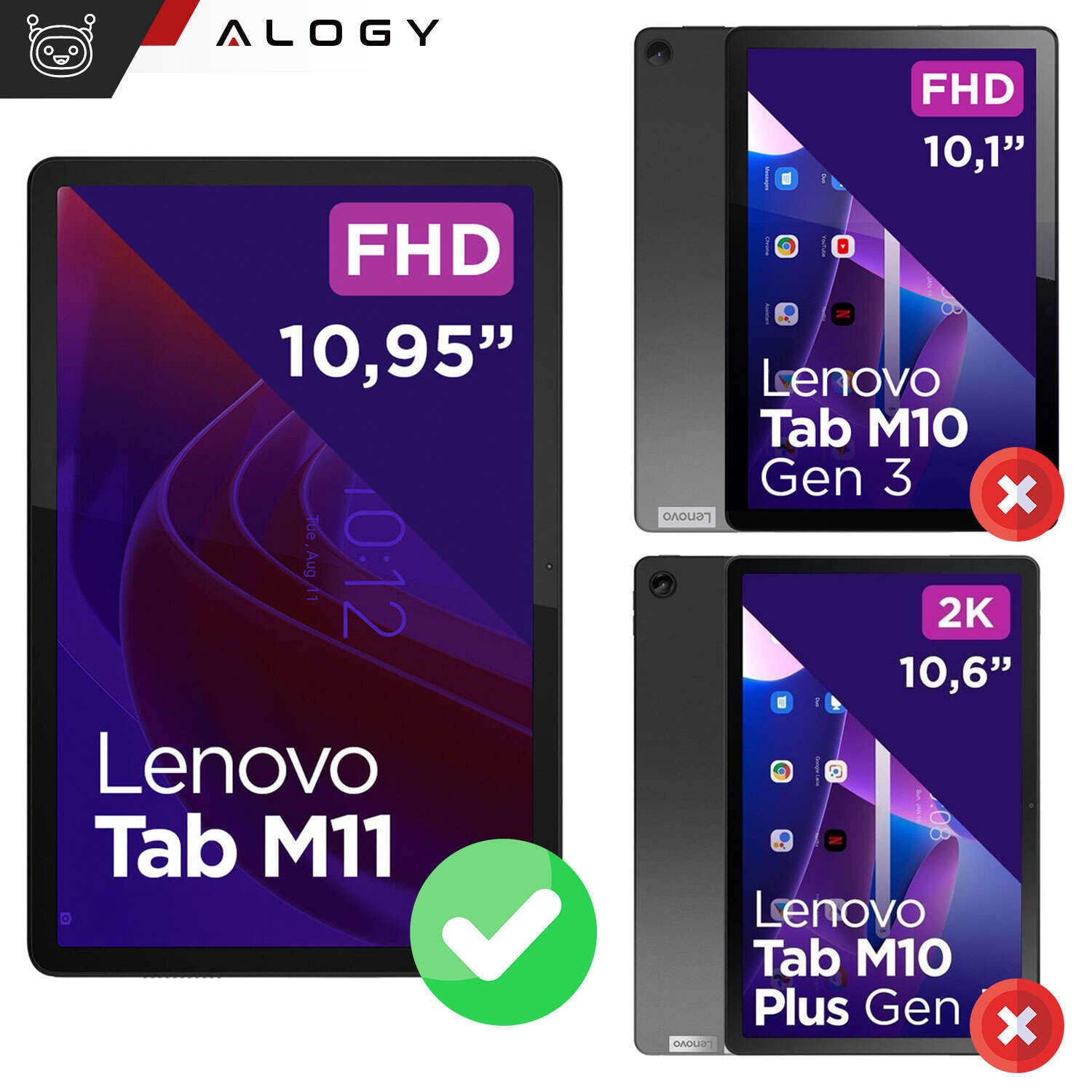 Etui pentru tableta Alogy Book Cover, gri, pentru Lenovo Tab M10 3gen 10.1" 2022, cu functie de suport, set cu sticla si stylus