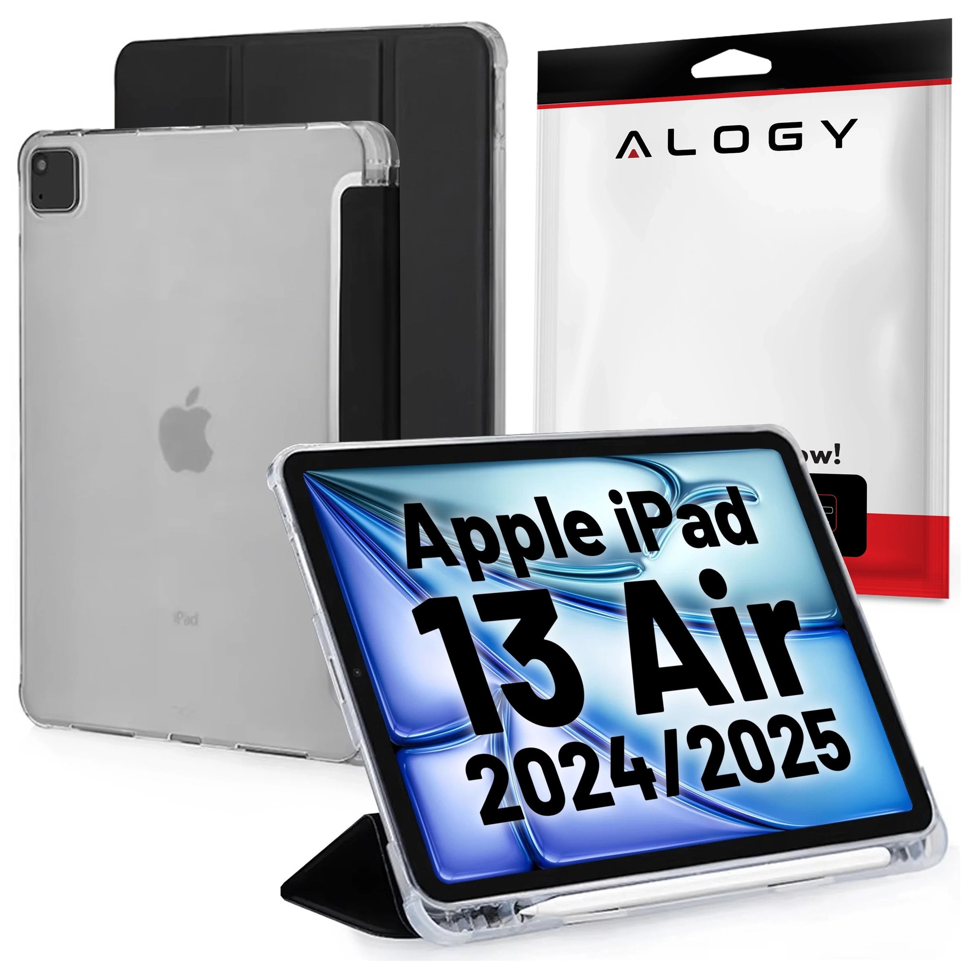 Husa Alogy New Book Cover Case pentru iPad Air 13" 2024/2025, iPad Pro 12.9" 2018-2022, neagra, silicon si piele ecologica
