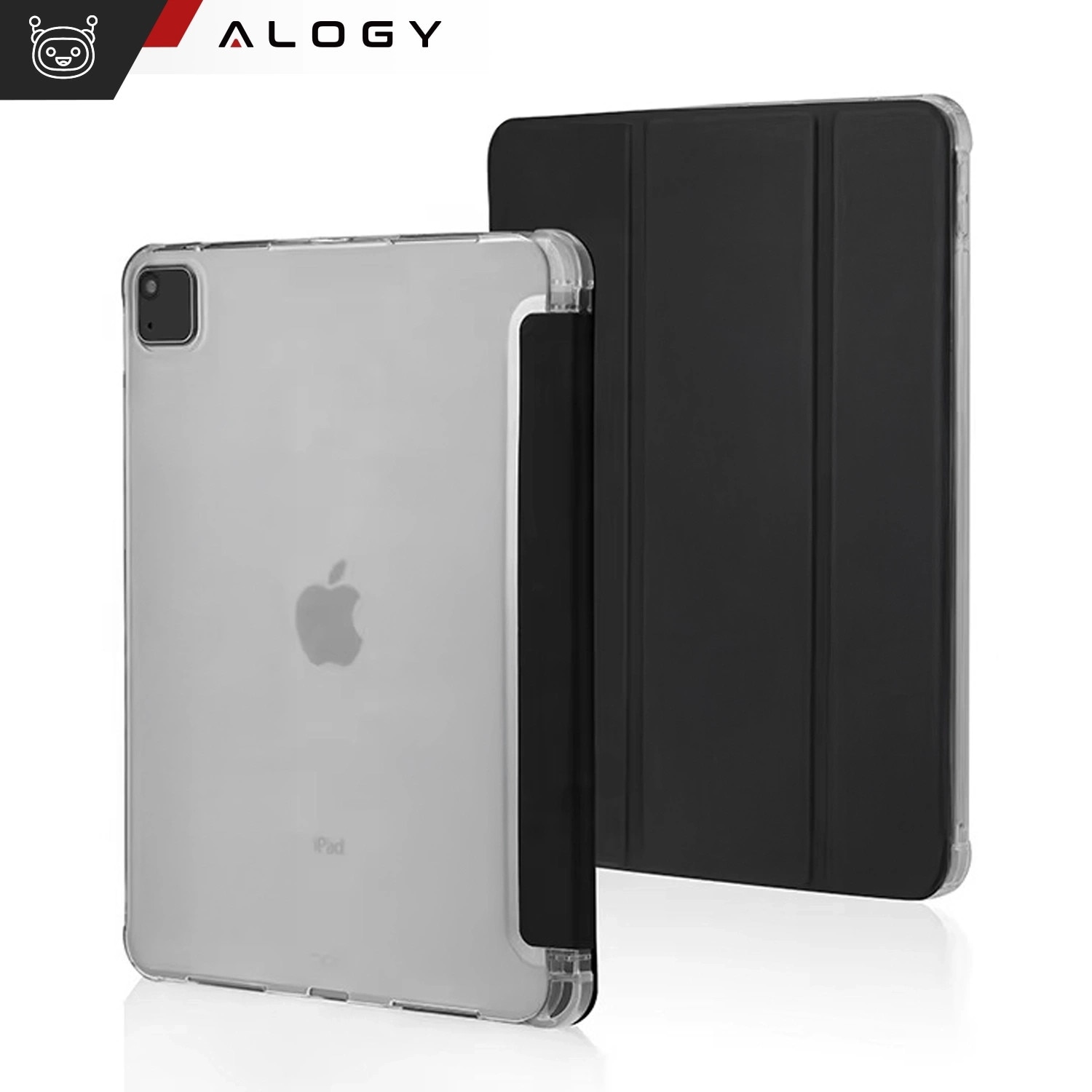 Husa Alogy New Book Cover Case pentru iPad Air 13" 2024/2025, iPad Pro 12.9" 2018-2022, neagra, silicon si piele ecologica