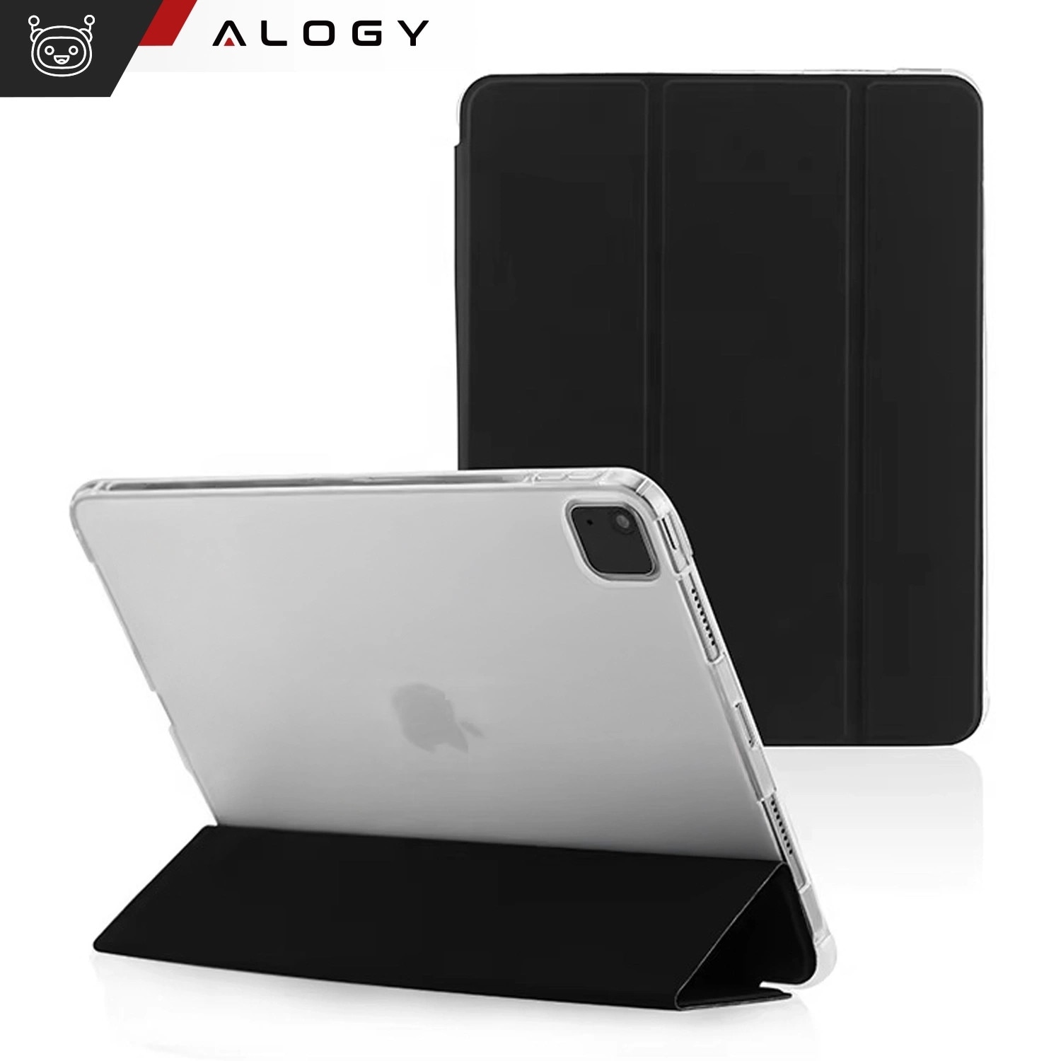 Husa Alogy New Book Cover Case pentru iPad Air 13" 2024/2025, iPad Pro 12.9" 2018-2022, neagra, silicon si piele ecologica