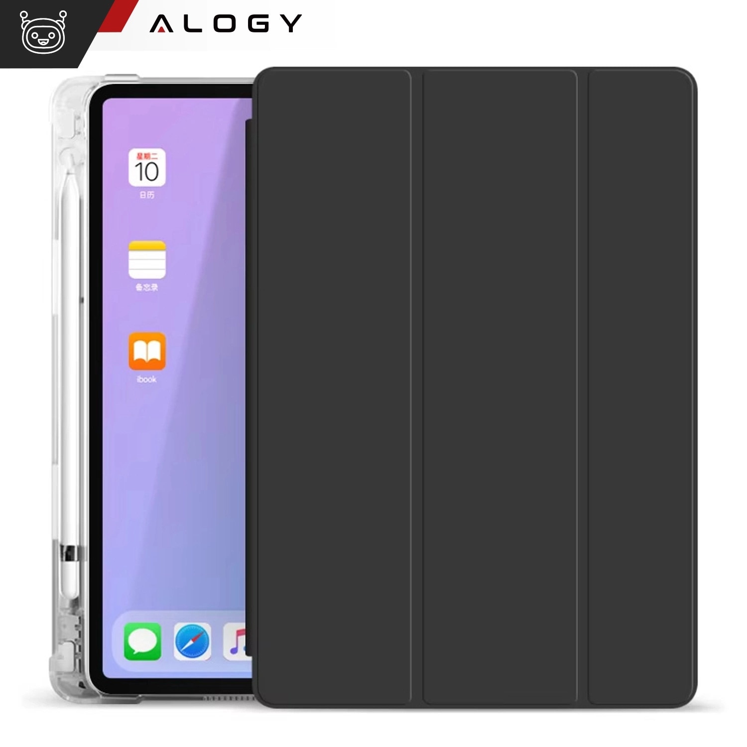 Husa Alogy New Book Cover Case pentru iPad Air 13" 2024/2025, iPad Pro 12.9" 2018-2022, neagra, silicon si piele ecologica