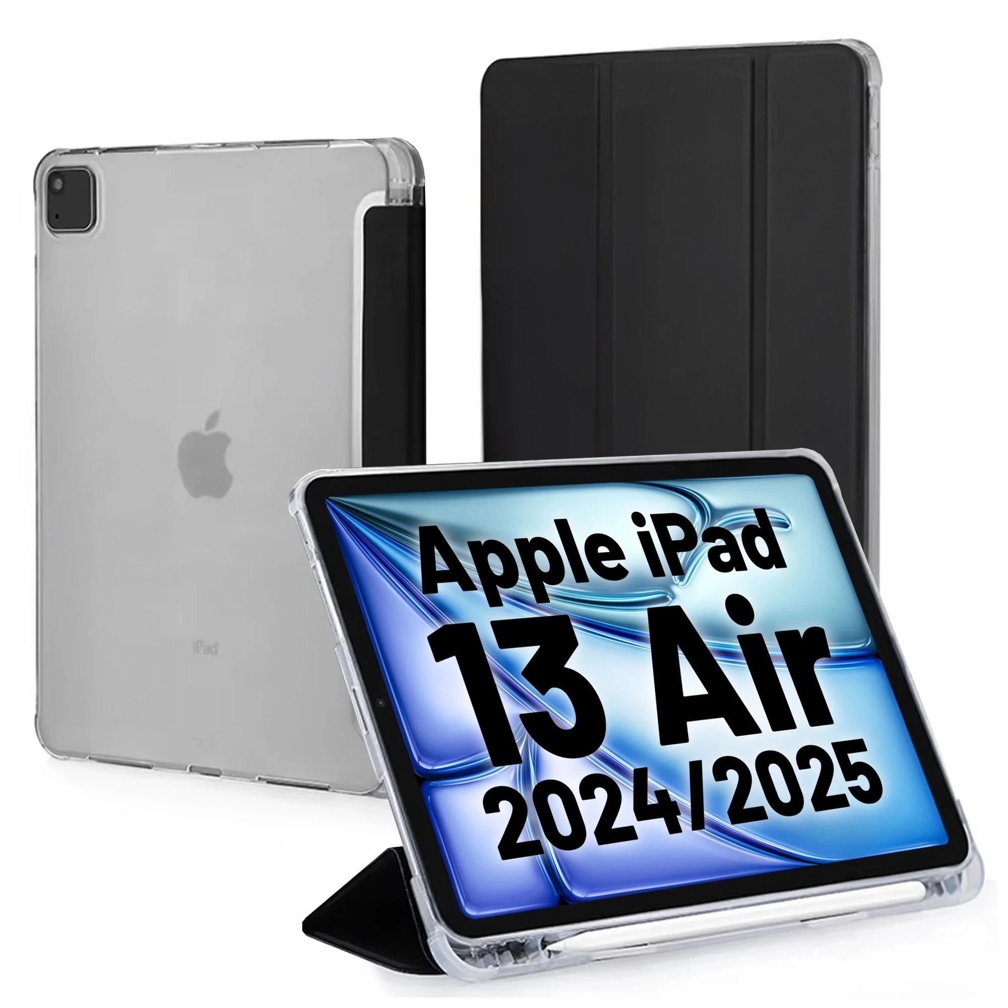 Husa Alogy New Book Cover Case pentru iPad Air 13" 2024/2025, iPad Pro 12.9" 2018-2022, neagra, silicon si piele ecologica
