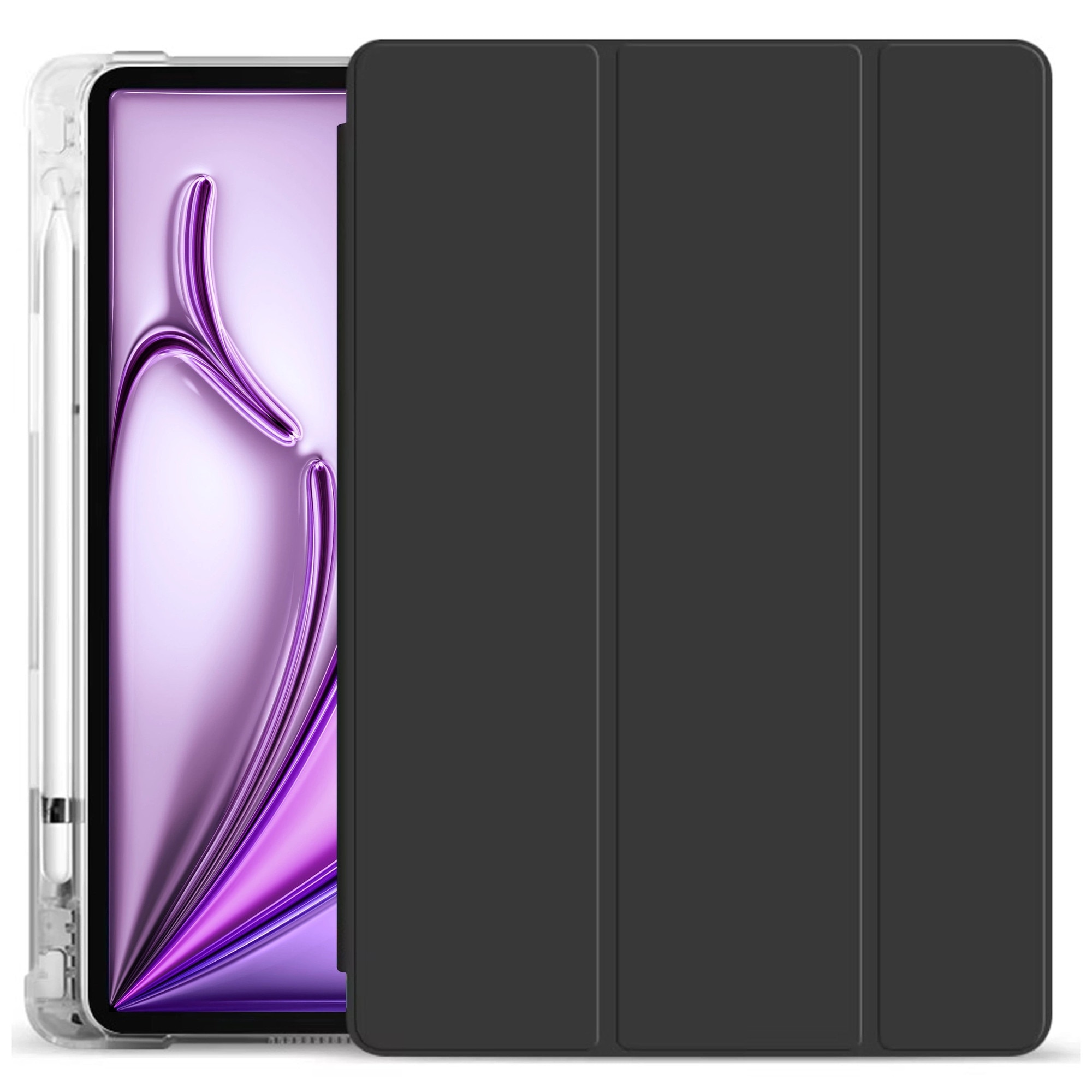 Husa Alogy New Book Cover Case pentru iPad Air 13" 2024/2025, iPad Pro 12.9" 2018-2022, neagra, silicon si piele ecologica