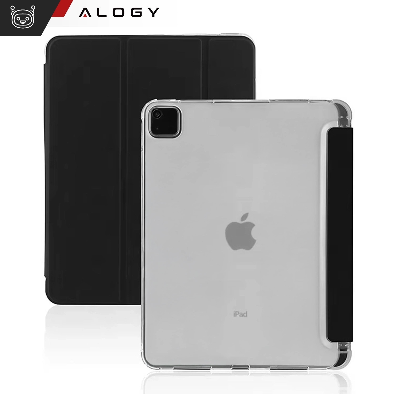 Husa Alogy New Book Cover Case pentru iPad Air 13" 2024/2025, iPad Pro 12.9" 2018-2022, neagra, silicon si piele ecologica
