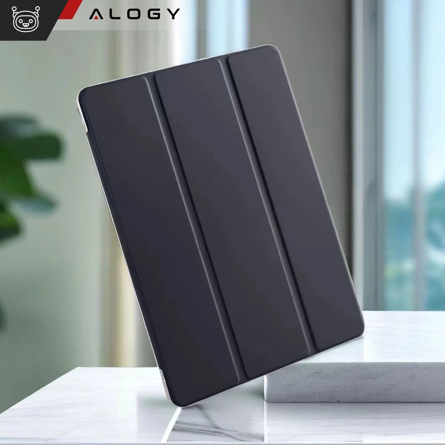 Husa Alogy New Book Cover Case pentru iPad Air 13" 2024/2025, iPad Pro 12.9" 2018-2022, neagra, silicon si piele ecologica