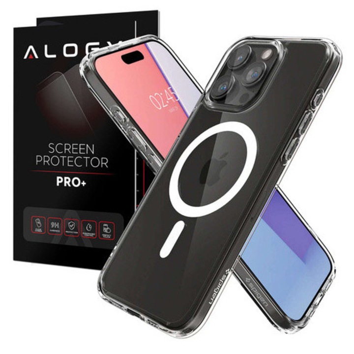 Etui Spigen Ultra Hybrid MagFit pentru iPhone 15 Pro Max, TPU si PC, tehnologie Air Cushion, MagSafe, transparent