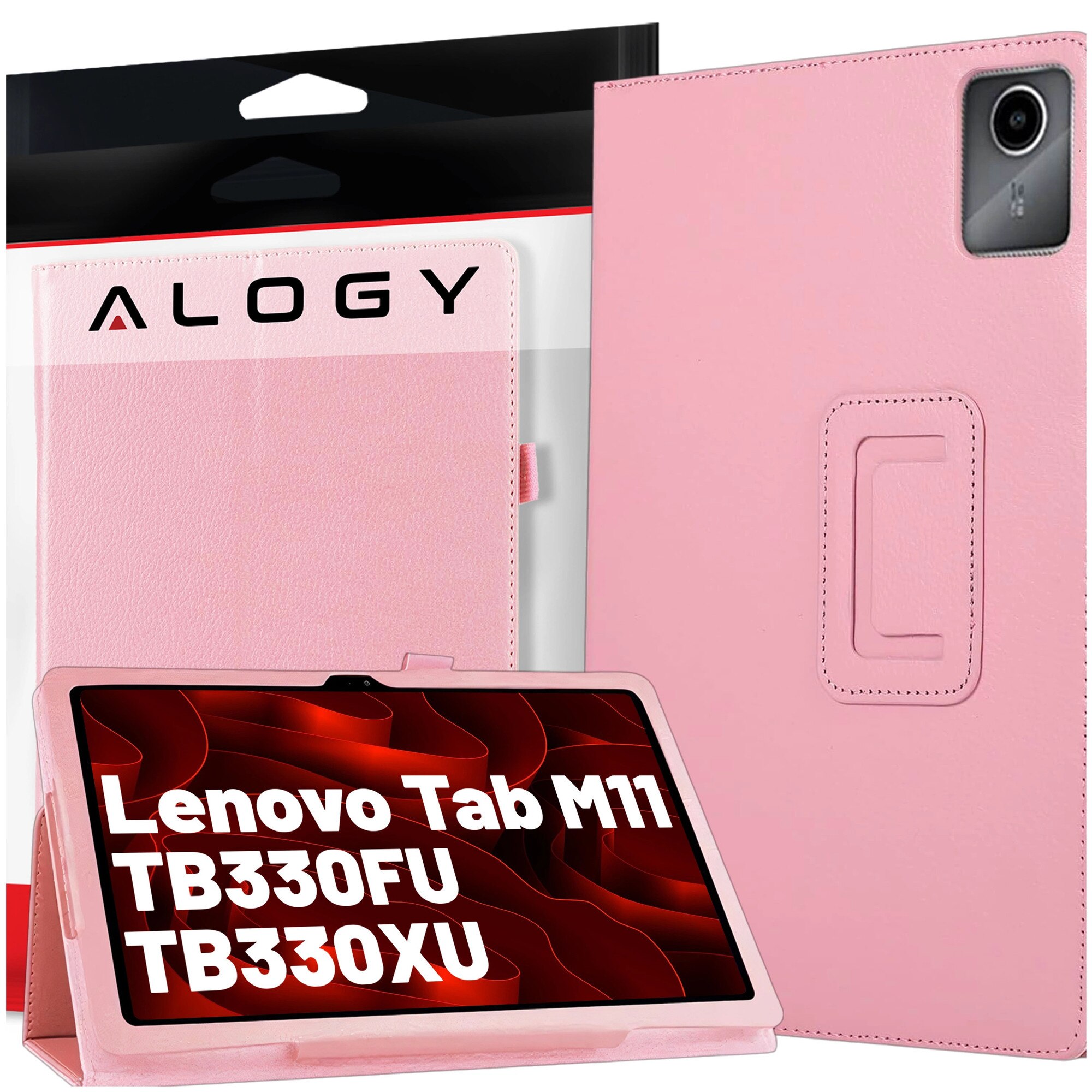 Etui cu suport Alogy pentru Lenovo Tab K11 / K11E 11" si M11 10.95", roz, din piele ecologica si microfibra