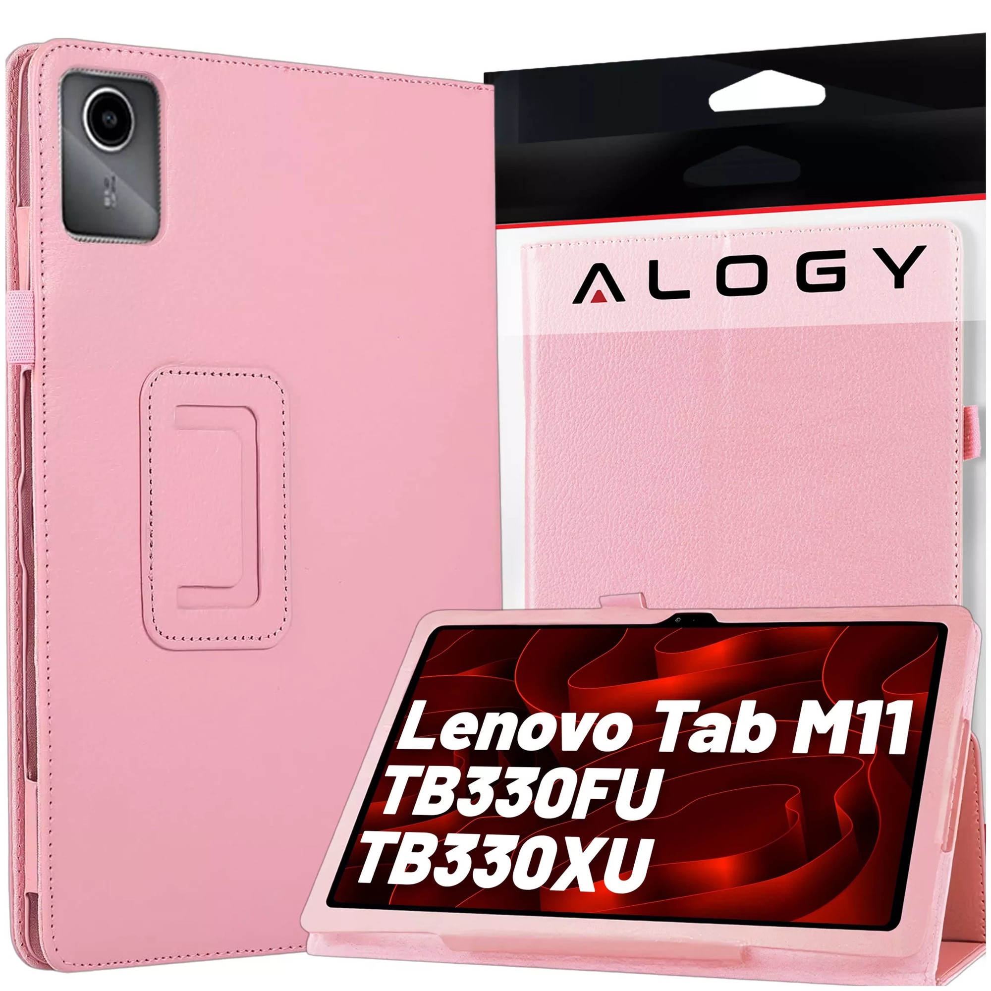 Etui cu suport Alogy pentru Lenovo Tab K11 / K11E 11" si M11 10.95", roz, din piele ecologica si microfibra