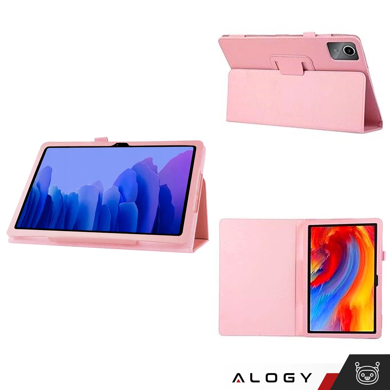 Etui cu suport Alogy pentru Lenovo Tab K11 / K11E 11" si M11 10.95", roz, din piele ecologica si microfibra