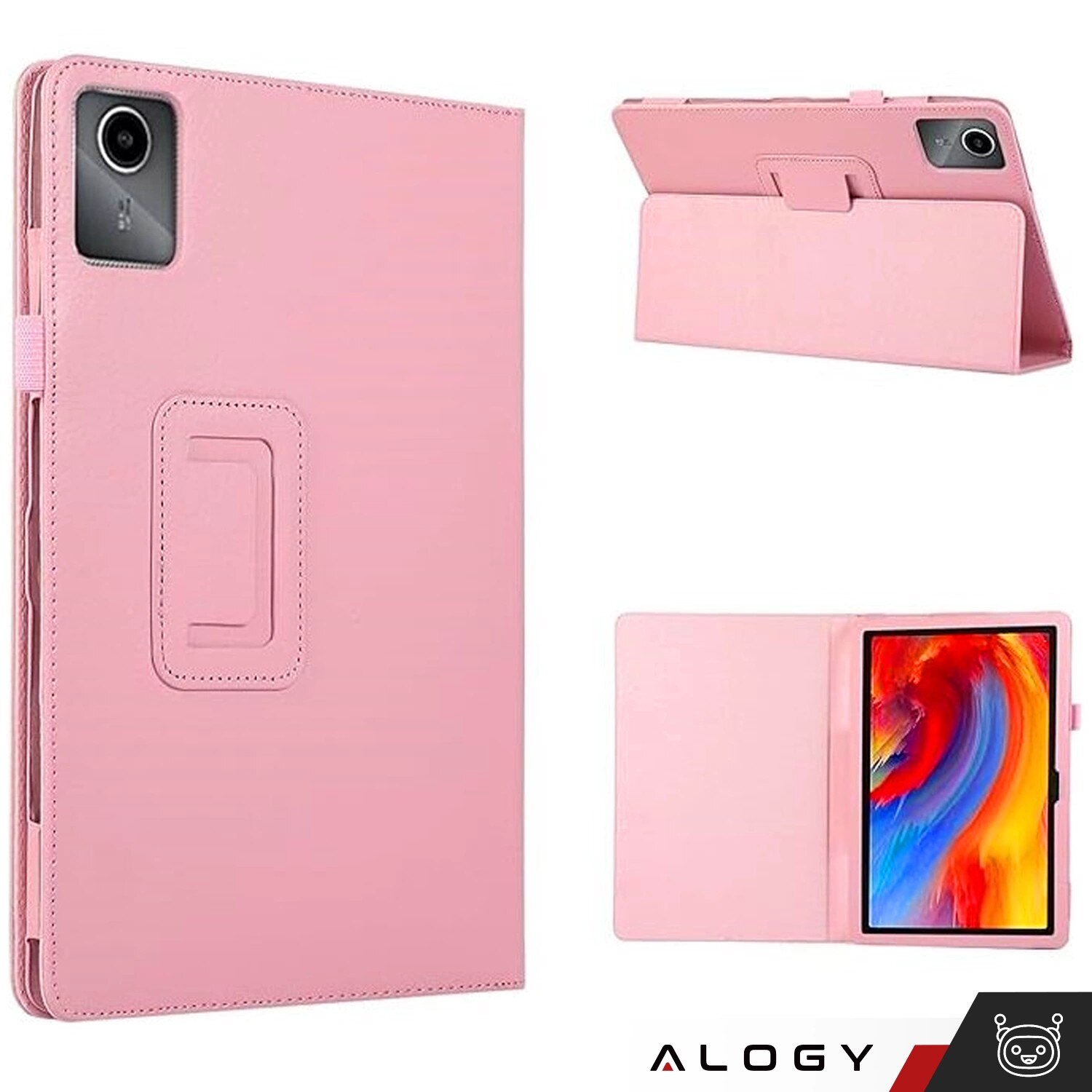 Etui cu suport Alogy pentru Lenovo Tab K11 / K11E 11" si M11 10.95", roz, din piele ecologica si microfibra