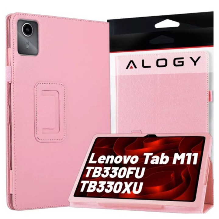 Etui cu suport Alogy pentru Lenovo Tab K11 / K11E 11" si M11 10.95", roz, din piele ecologica si microfibra