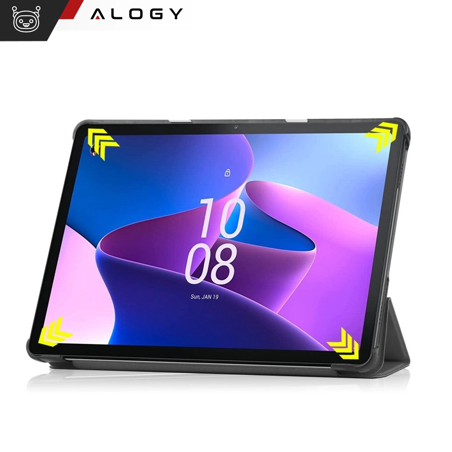 Etui pentru tableta Alogy Book Cover, gri, pentru Lenovo Tab M10 3gen 10.1" 2022, cu functie de suport, set cu sticla si stylus