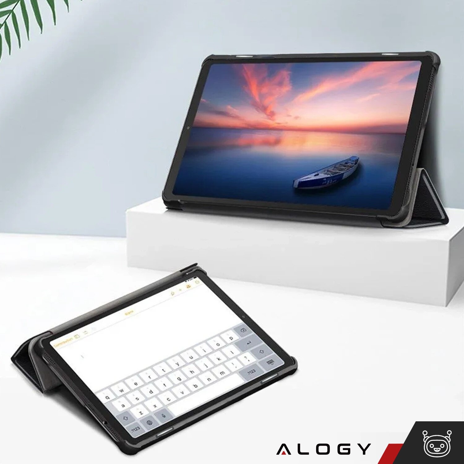 Etui pentru tableta Alogy Book Cover, gri, pentru Lenovo Tab M10 3gen 10.1" 2022, cu functie de suport, set cu sticla si stylus