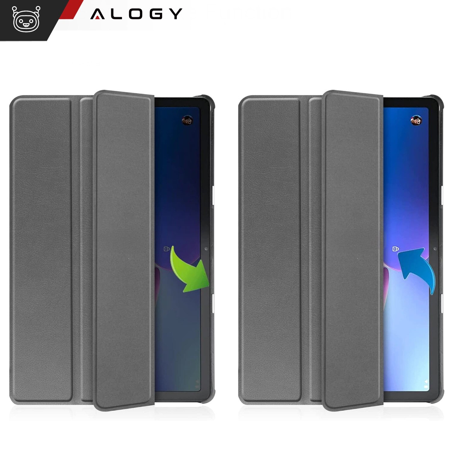 Etui pentru tableta Alogy Book Cover, gri, pentru Lenovo Tab M10 3gen 10.1" 2022, cu functie de suport, set cu sticla si stylus