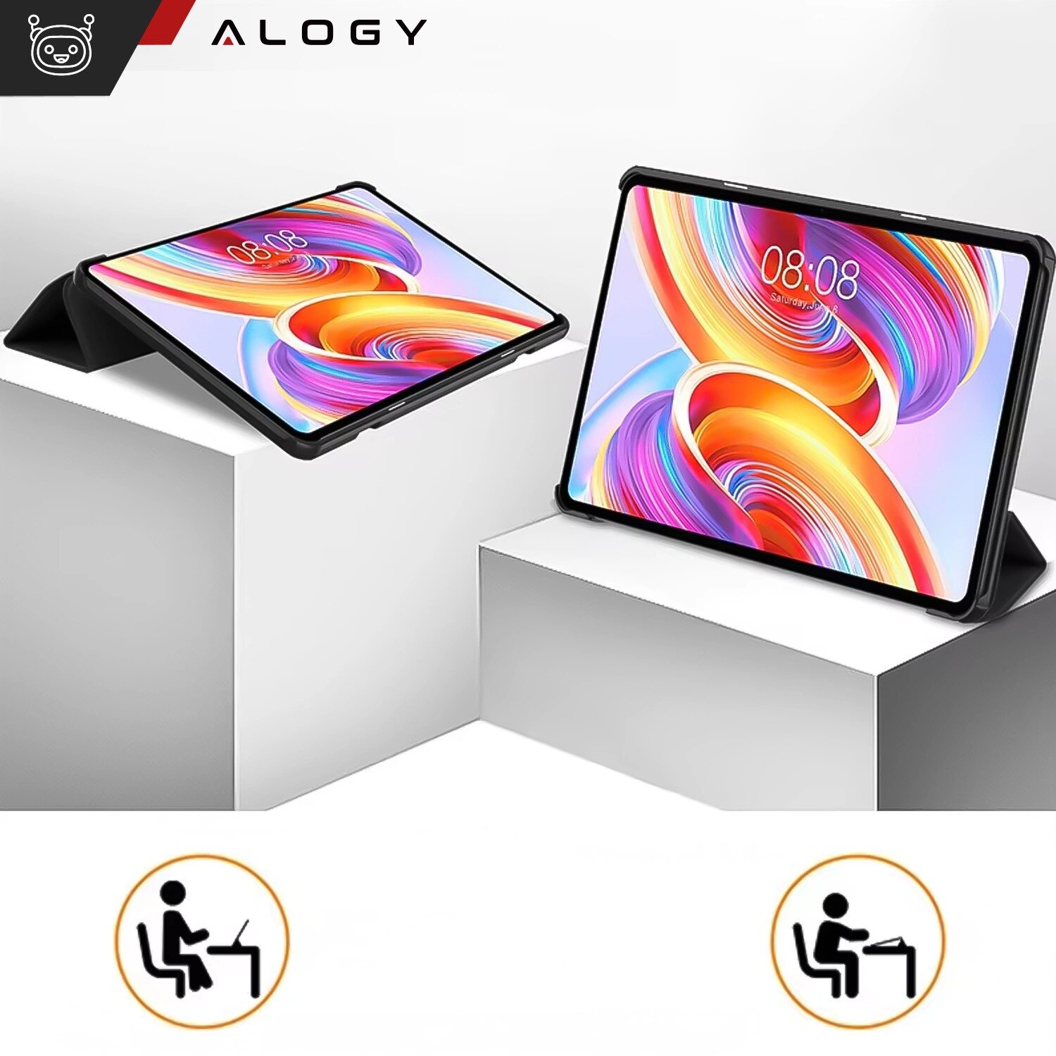 Etui pentru tableta Alogy Book Cover, gri, pentru Lenovo Tab M10 3gen 10.1" 2022, cu functie de suport, set cu sticla si stylus