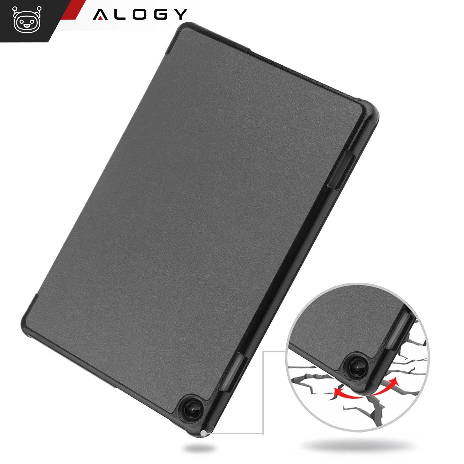 Etui pentru tableta Alogy Book Cover, gri, pentru Lenovo Tab M10 3gen 10.1" 2022, cu functie de suport, set cu sticla si stylus