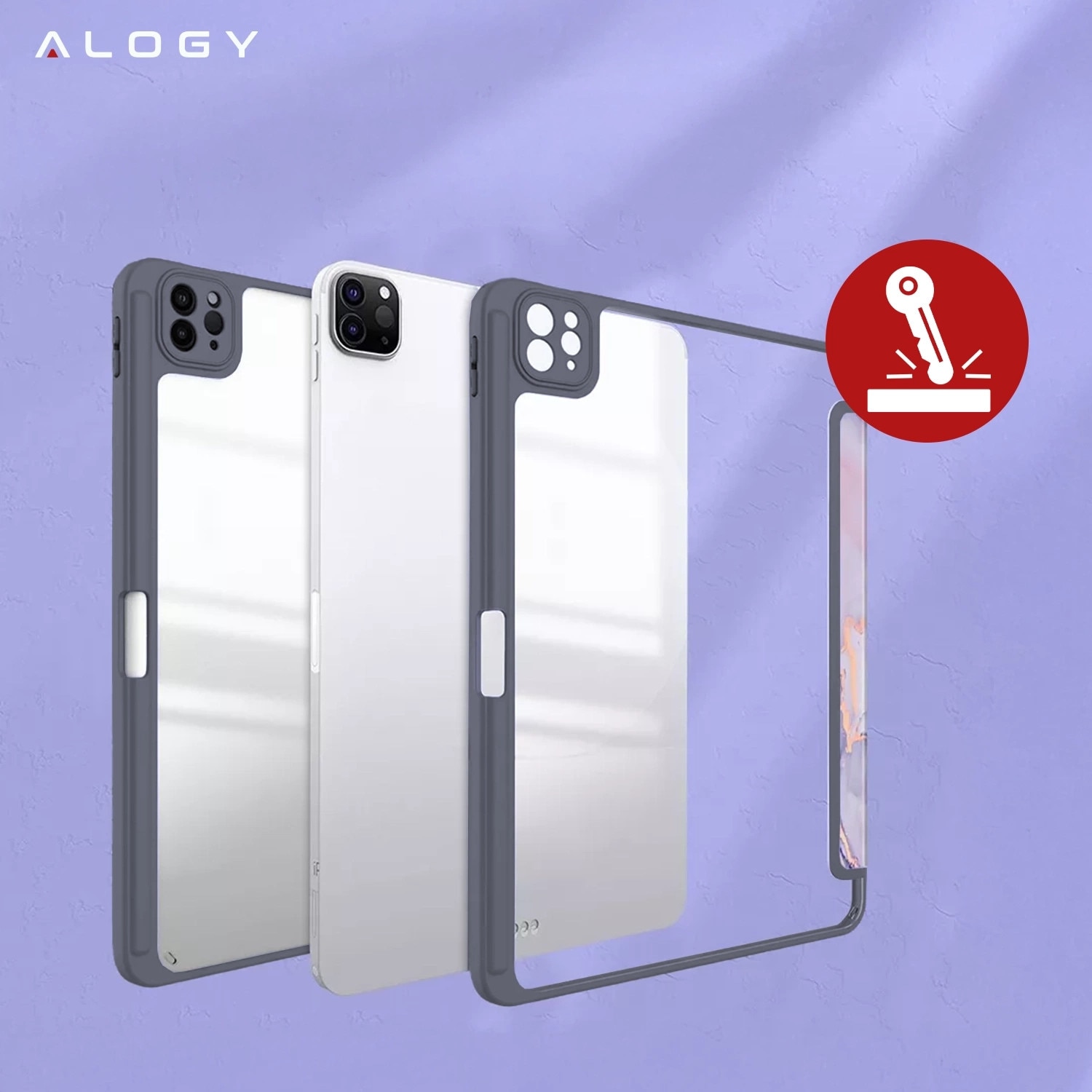 Husa tableta Alogy Hybrid Book Cover Marble Fiolet, cu suport pentru Apple Pencil, pentru iPad Air 11" (2024,2025) / Air 10.9" (2020,2022) / Pro 11 (2018)