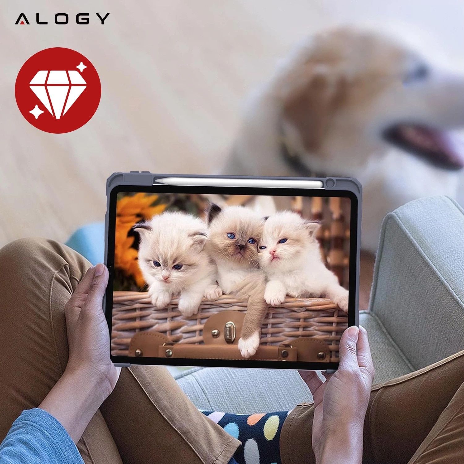 Husa tableta Alogy Hybrid Book Cover Marble Fiolet, cu suport pentru Apple Pencil, pentru iPad Air 11" (2024,2025) / Air 10.9" (2020,2022) / Pro 11 (2018)