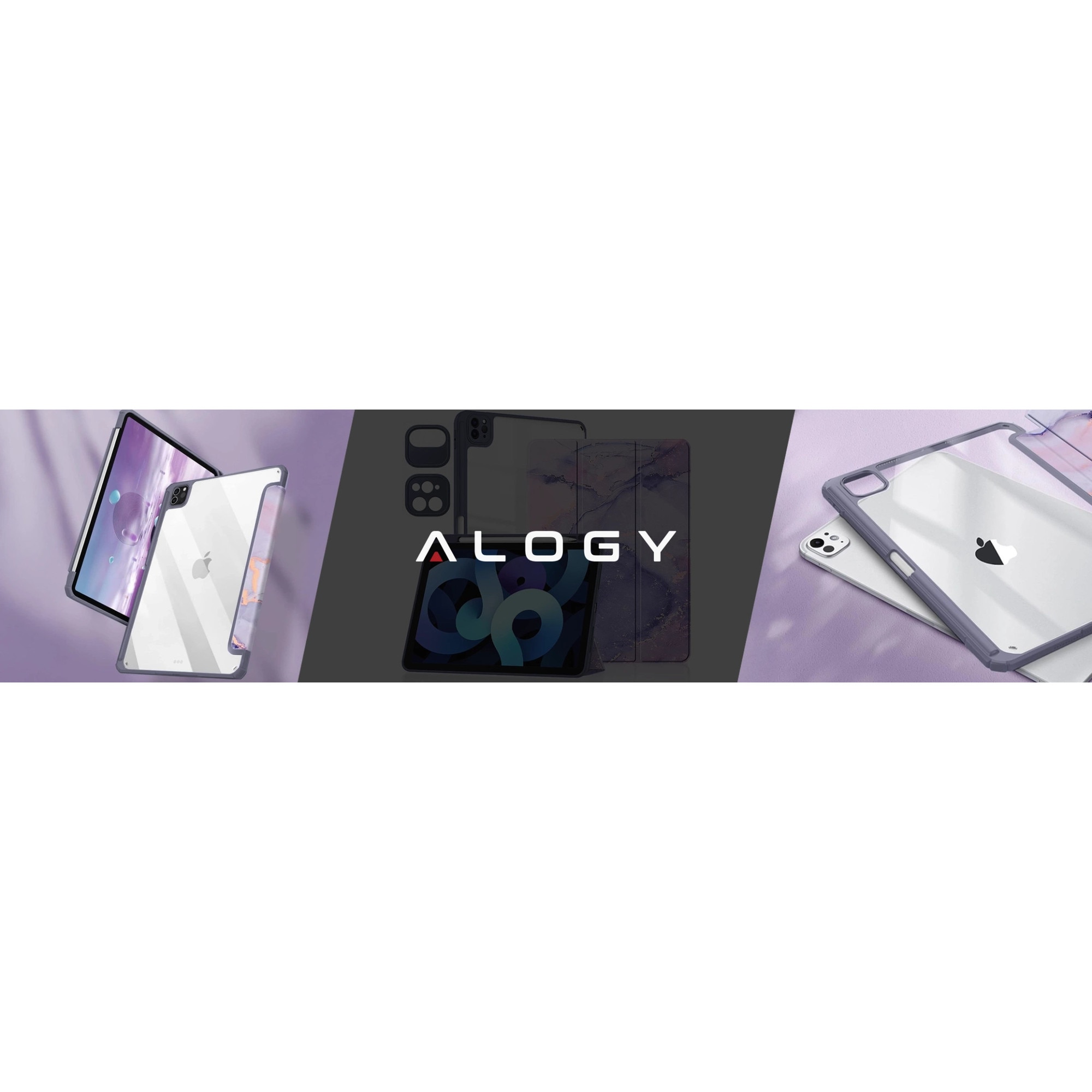 Husa tableta Alogy Hybrid Book Cover Marble Fiolet, cu suport pentru Apple Pencil, pentru iPad Air 11" (2024,2025) / Air 10.9" (2020,2022) / Pro 11 (2018)