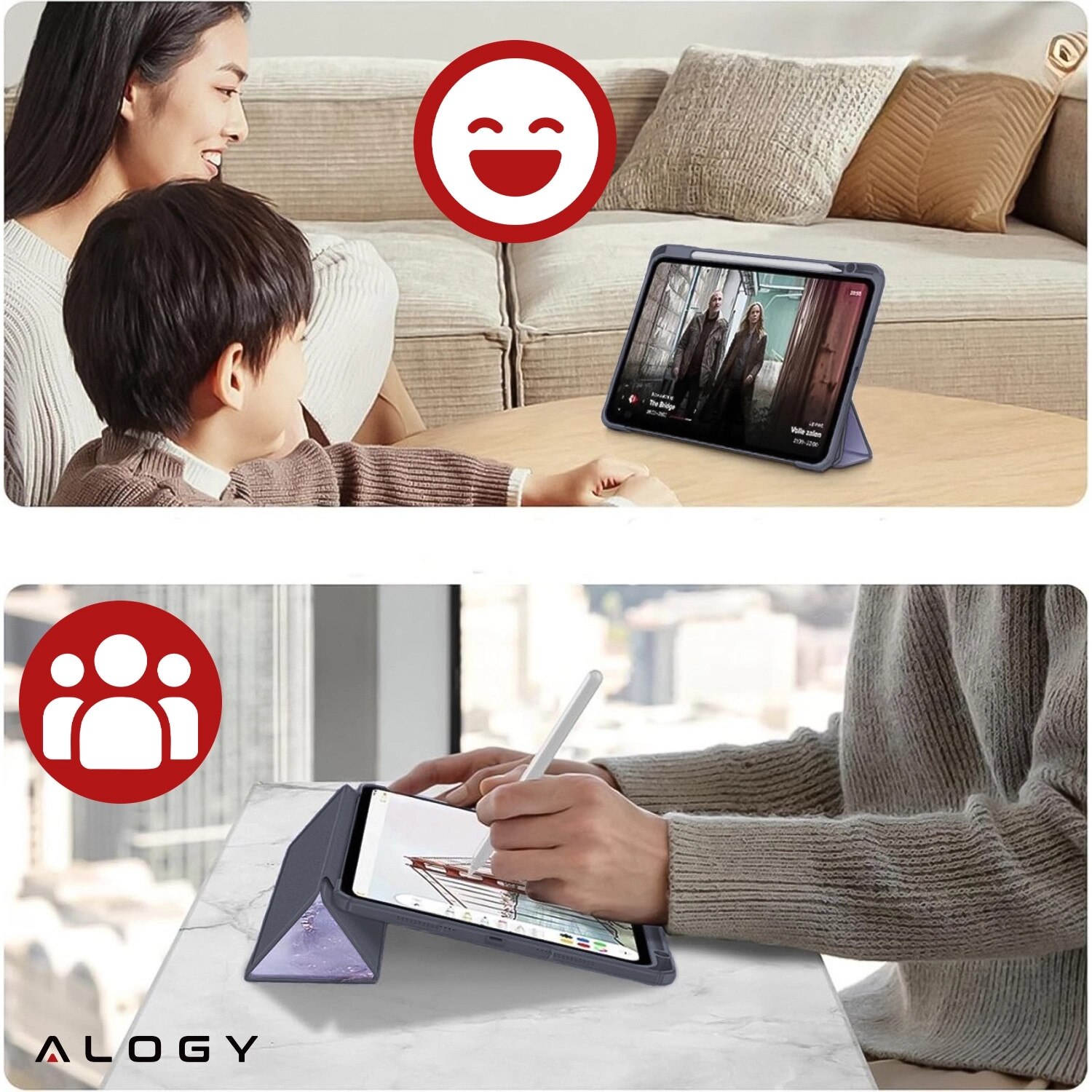 Husa tableta Alogy Hybrid Book Cover Marble Fiolet, cu suport pentru Apple Pencil, pentru iPad Air 11" (2024,2025) / Air 10.9" (2020,2022) / Pro 11 (2018)