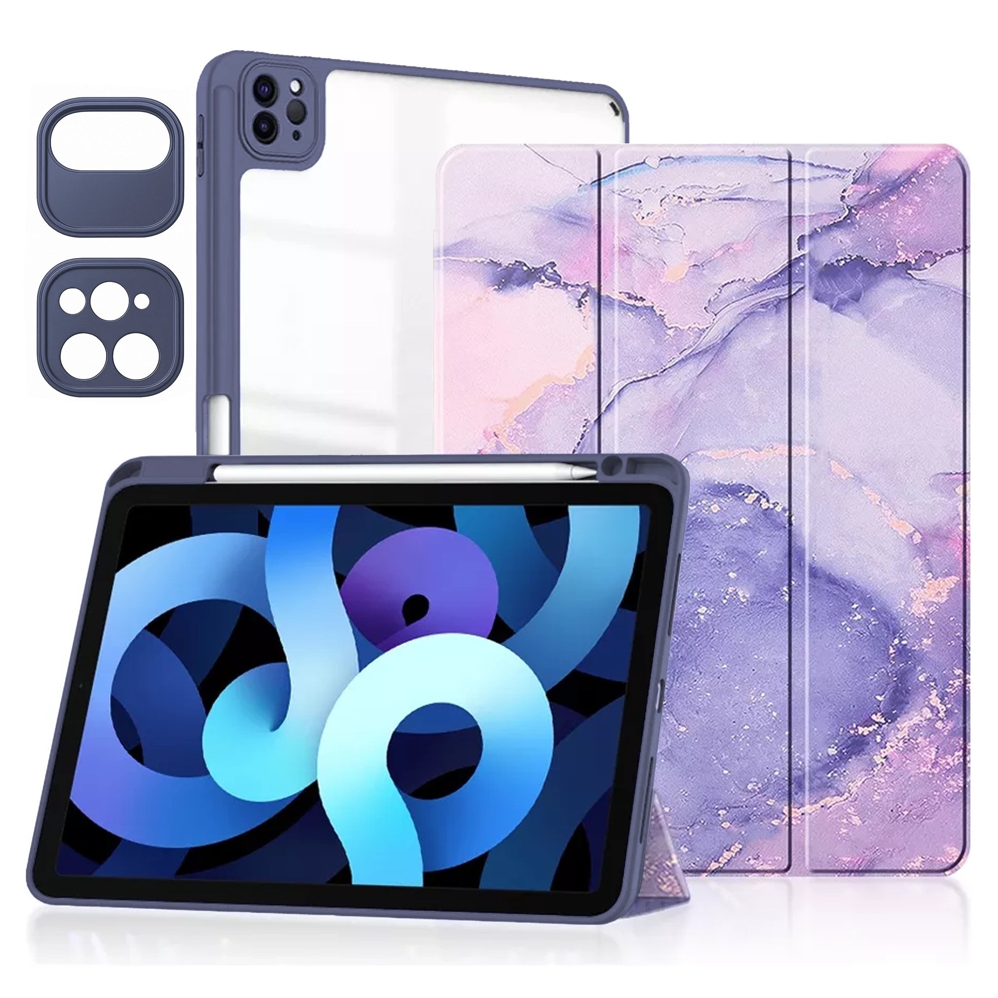 Husa tableta Alogy Hybrid Book Cover Marble Fiolet, cu suport pentru Apple Pencil, pentru iPad Air 11" (2024,2025) / Air 10.9" (2020,2022) / Pro 11 (2018)