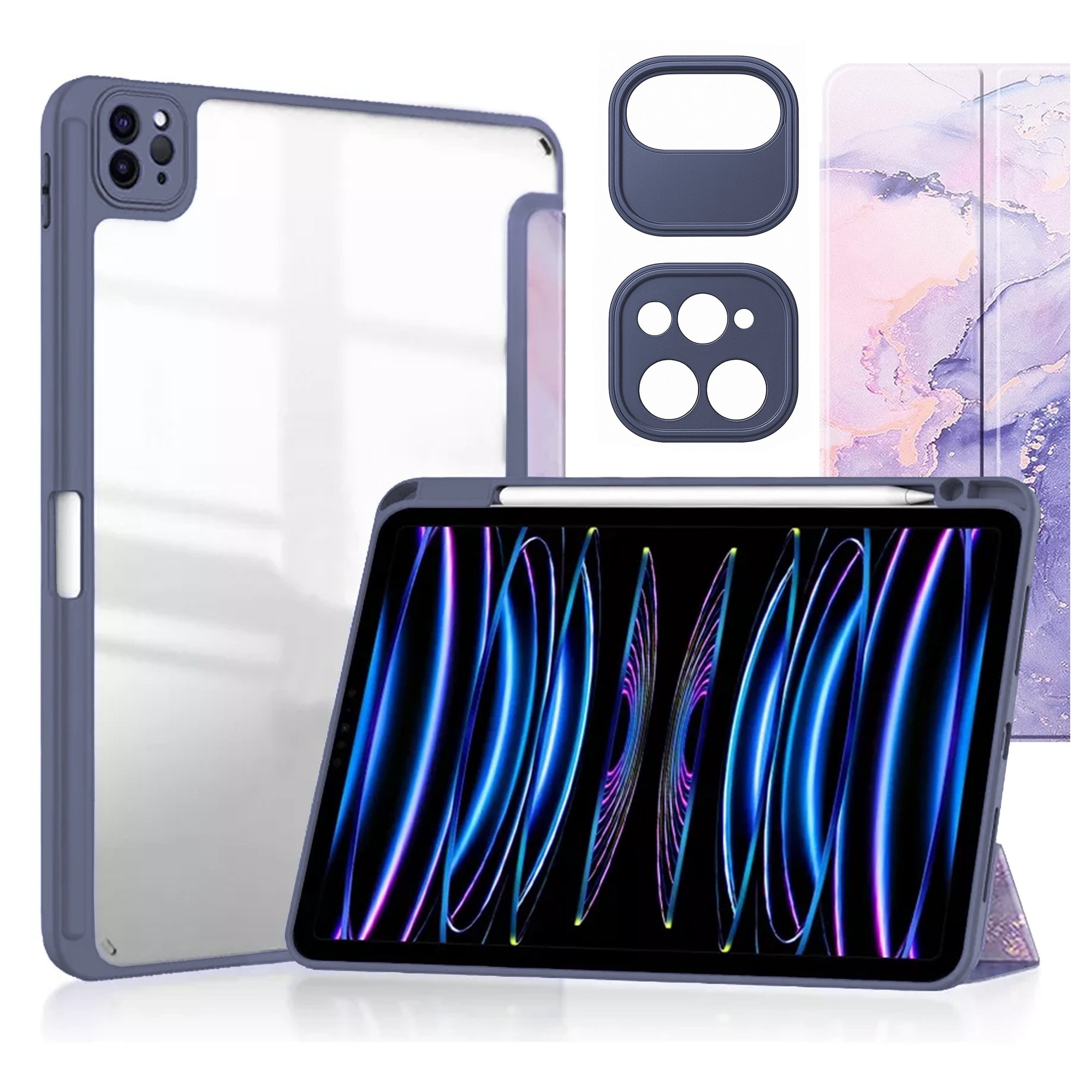 Husa tableta Alogy Hybrid Book Cover Marble Fiolet, cu suport pentru Apple Pencil, pentru iPad Air 11" (2024,2025) / Air 10.9" (2020,2022) / Pro 11 (2018)