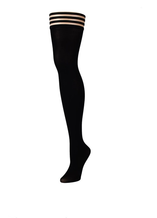 Дълги чорапи дамски, KIX'IES, Найлон/Спандекс, Черно/Златисто, Един размер