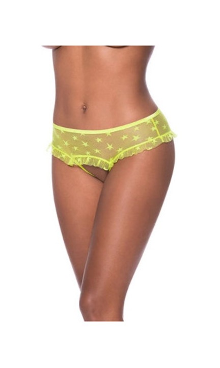 Hipster bugyi, Magic Silk, Exposed, fodros, sárga, hálós