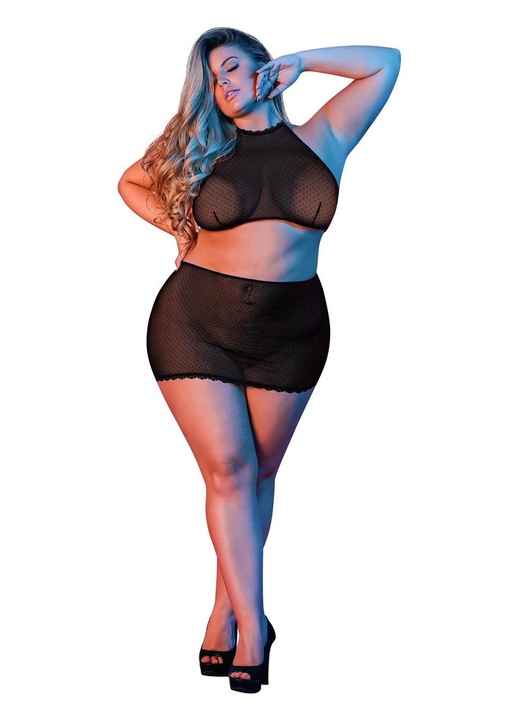 SZETT MAGIC SILK CU BULBURI EXPUSE, PLUS SIZE - FELSŐ ÉS SZOKNYA