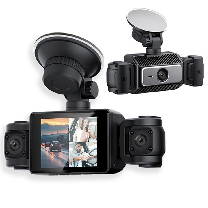 Autós DVR kamera, Suppop®, Full-HD 1080P, 270°-os forgatás, három kamera, hurokfelvétel, éjjellátó, G-szenzor, hangutasítások, fekete