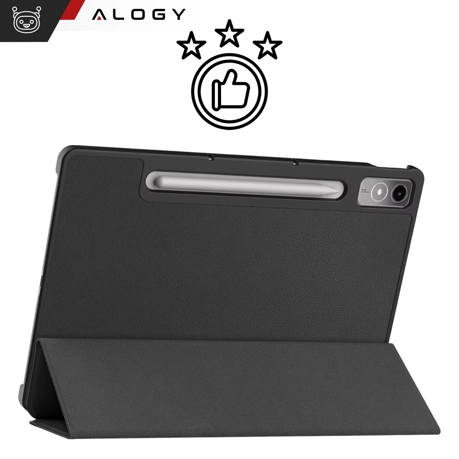 Etui cu clapa Alogy Book Cover Case pentru Lenovo Tab P12 12.7 TB-370, negru, cu functie Sleep/Wake Up, set cu sticla.
