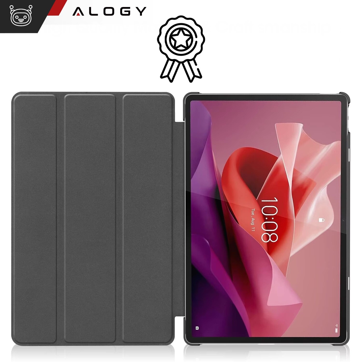 Etui cu clapa Alogy Book Cover Case pentru Lenovo Tab P12 12.7 TB-370, negru, cu functie Sleep/Wake Up, set cu sticla.