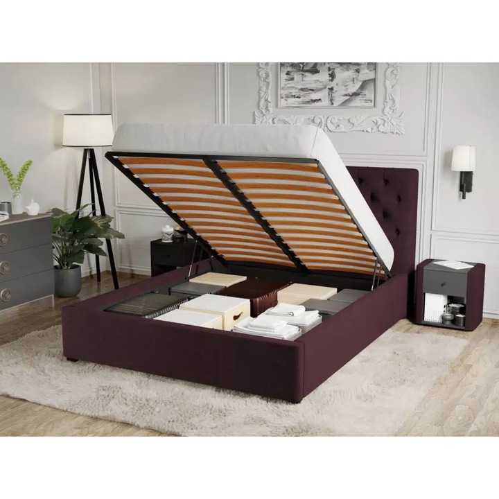 Pat Tapitat Catifea, Riviera cu Somiera Rabatabila, 180x200, Mov/Velluto 32