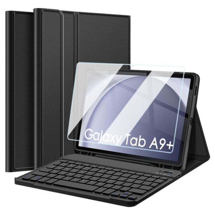Husa cu tastatura, Bluetooth, Alogy, pentru Samsung Galaxy Tab A9+ 11", negru, 11"