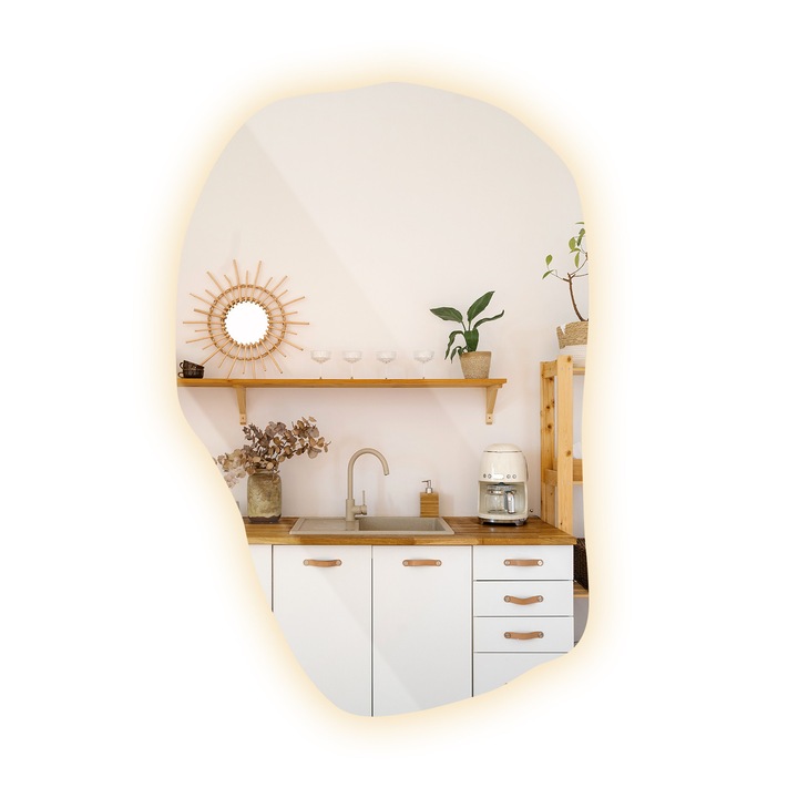 LED tükör, Wallfluent, dizájnos, meleg fény, 90 x 58,5 cm, 010390550420100000000