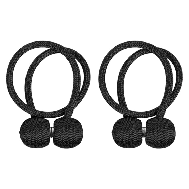 Set 2 Prinderi Magnetice pentru perdele SUPER TRENDS, Poliester, Negru, 41x3cm