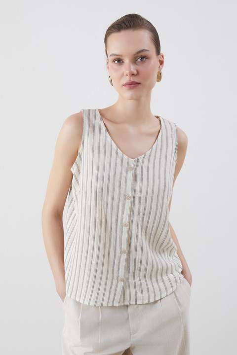 LC WAIKIKI, Top de bumbac in dungi, Negru/Crem, XS
