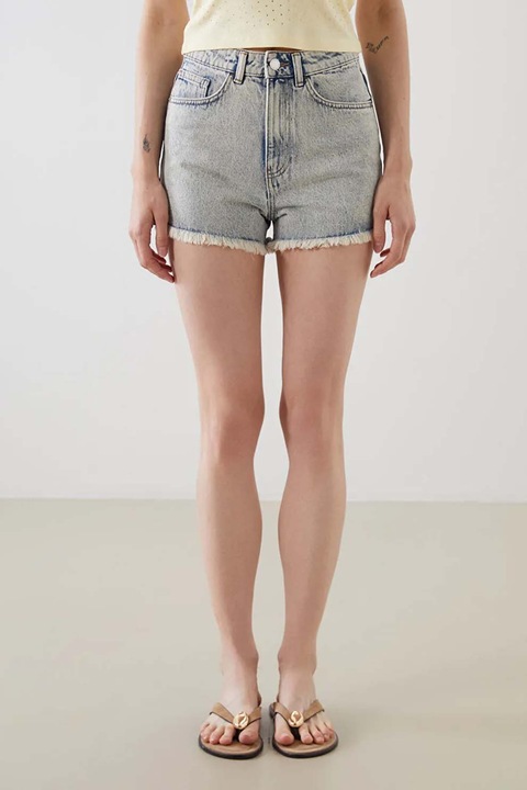 LC WAIKIKI, Blugi scurti cu talie inalta, Albastru deschis melange