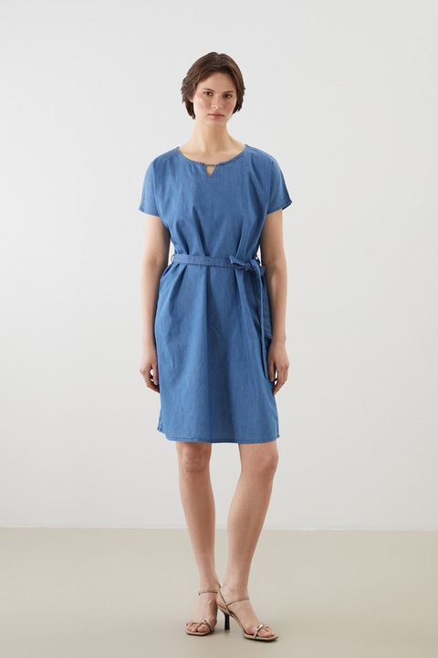 LC WAIKIKI, Rochie mini din denim cu cordon in talie, Albastru inchis, 50
