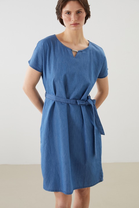 LC WAIKIKI, Rochie mini din denim cu cordon in talie, Albastru inchis, 44