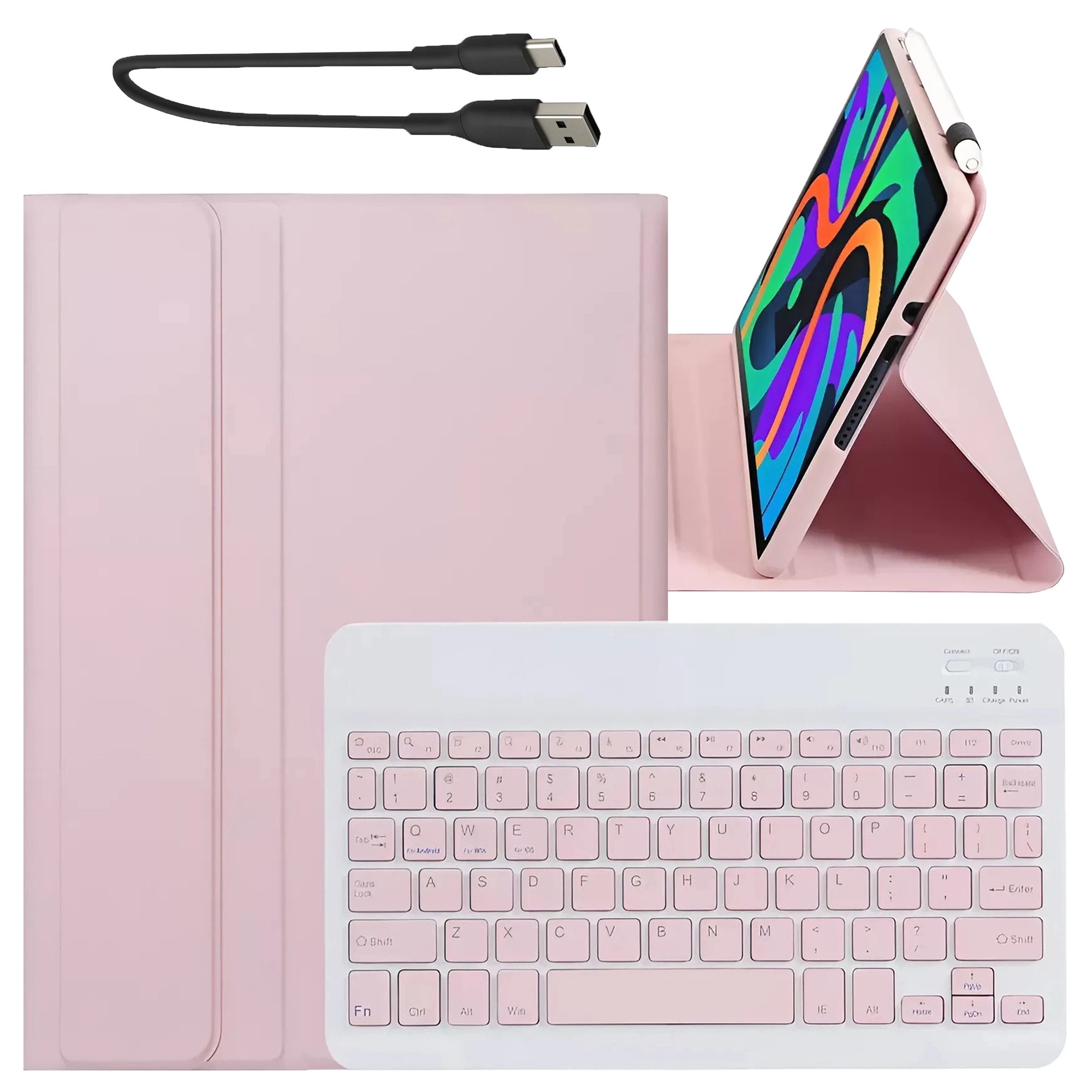 Husa cu tastatura wireless si suport, pentru Lenovo Tab K11 / K11E 11" si M11 10.95", roz, 260x180x17mm