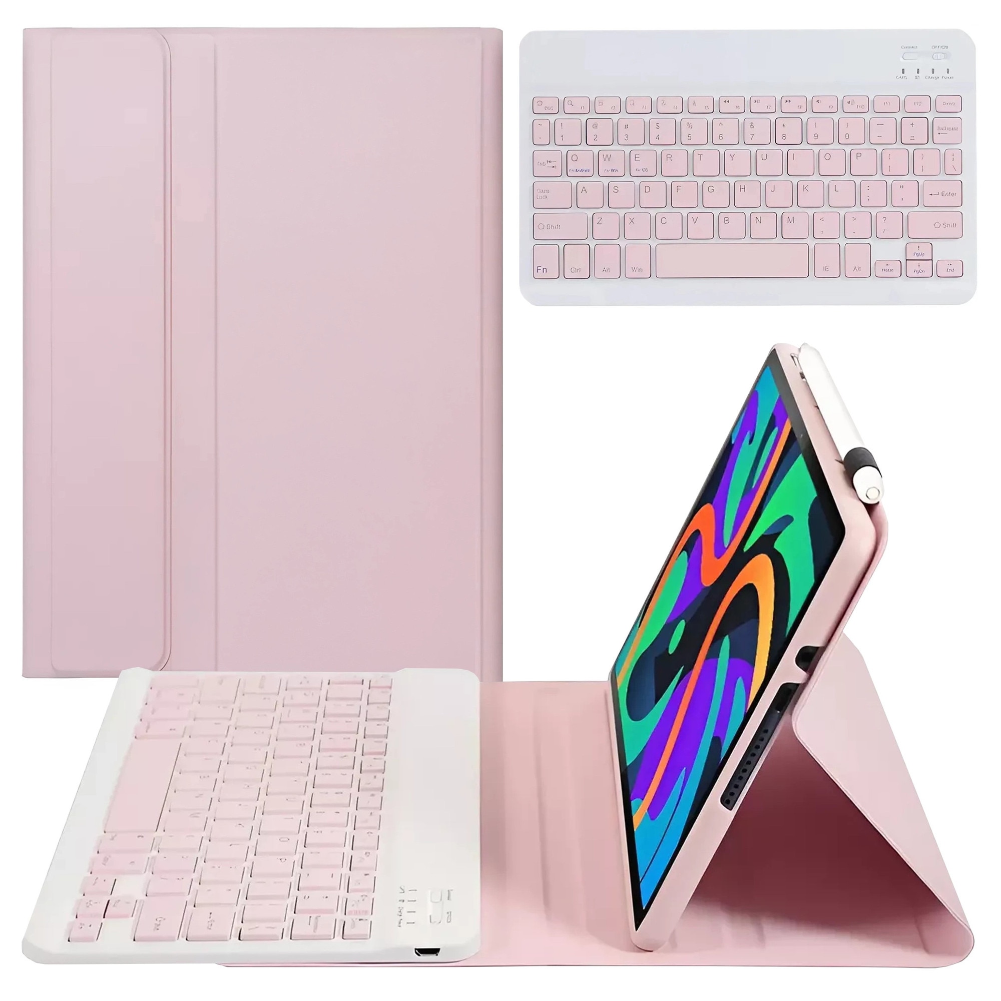 Husa cu tastatura wireless si suport, pentru Lenovo Tab K11 / K11E 11" si M11 10.95", roz, 260x180x17mm