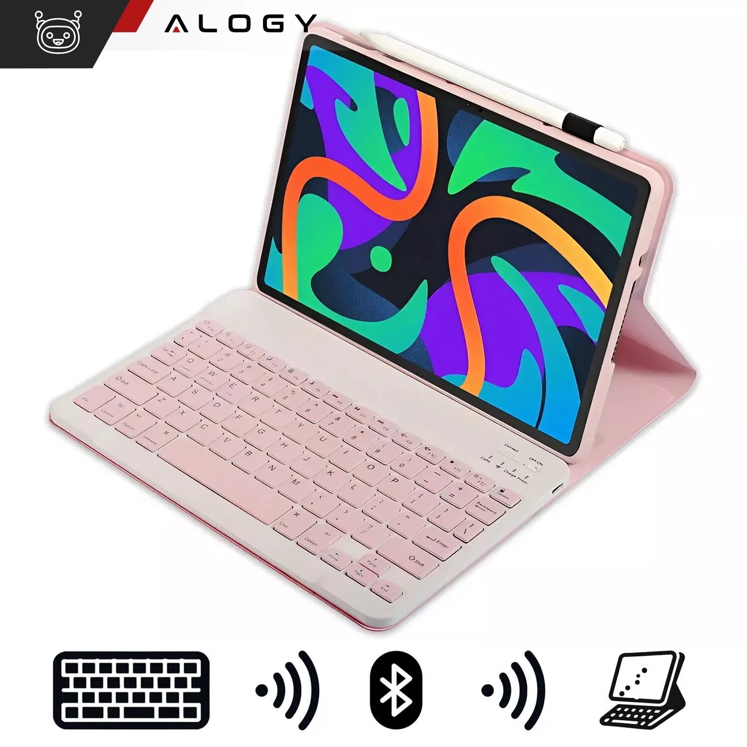Husa cu tastatura wireless si suport, pentru Lenovo Tab K11 / K11E 11" si M11 10.95", roz, 260x180x17mm