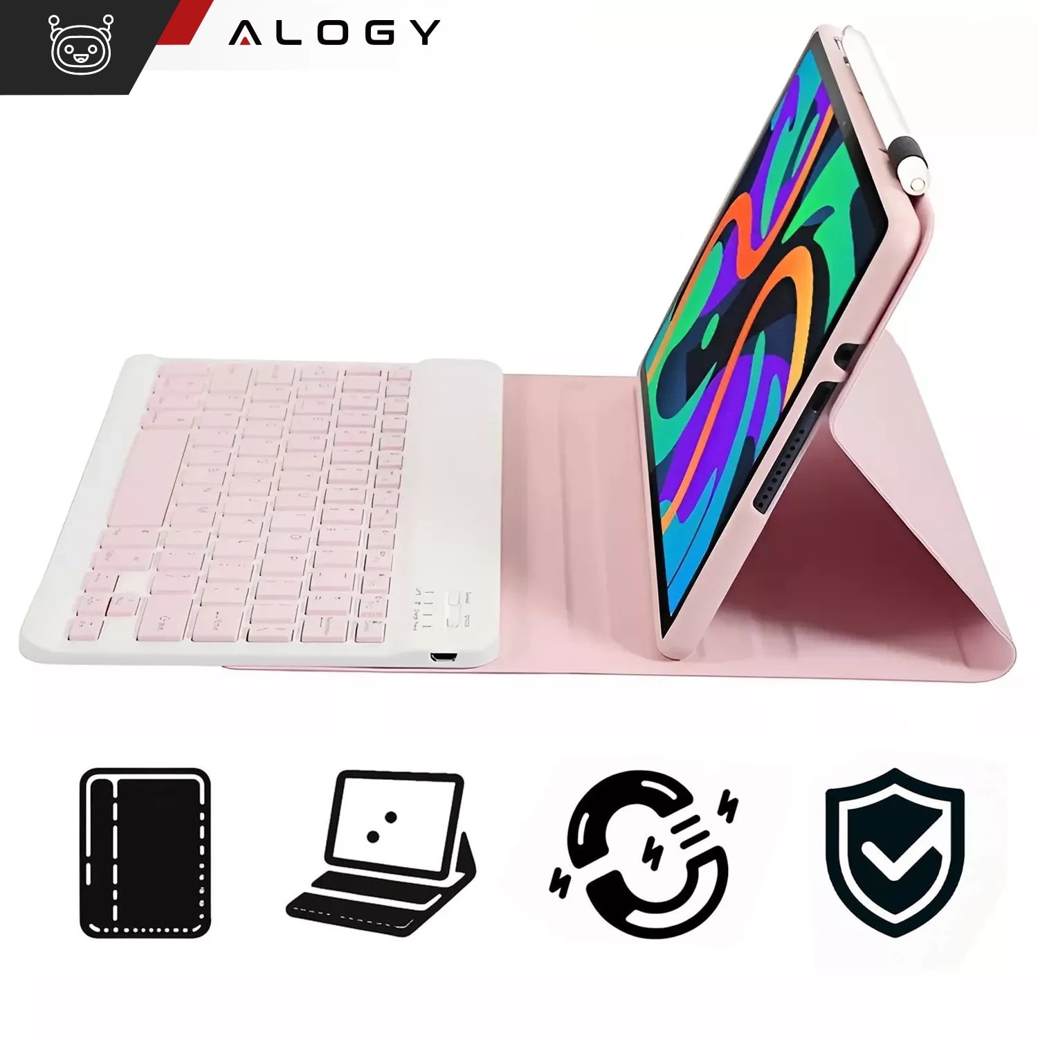 Husa cu tastatura wireless si suport, pentru Lenovo Tab K11 / K11E 11" si M11 10.95", roz, 260x180x17mm