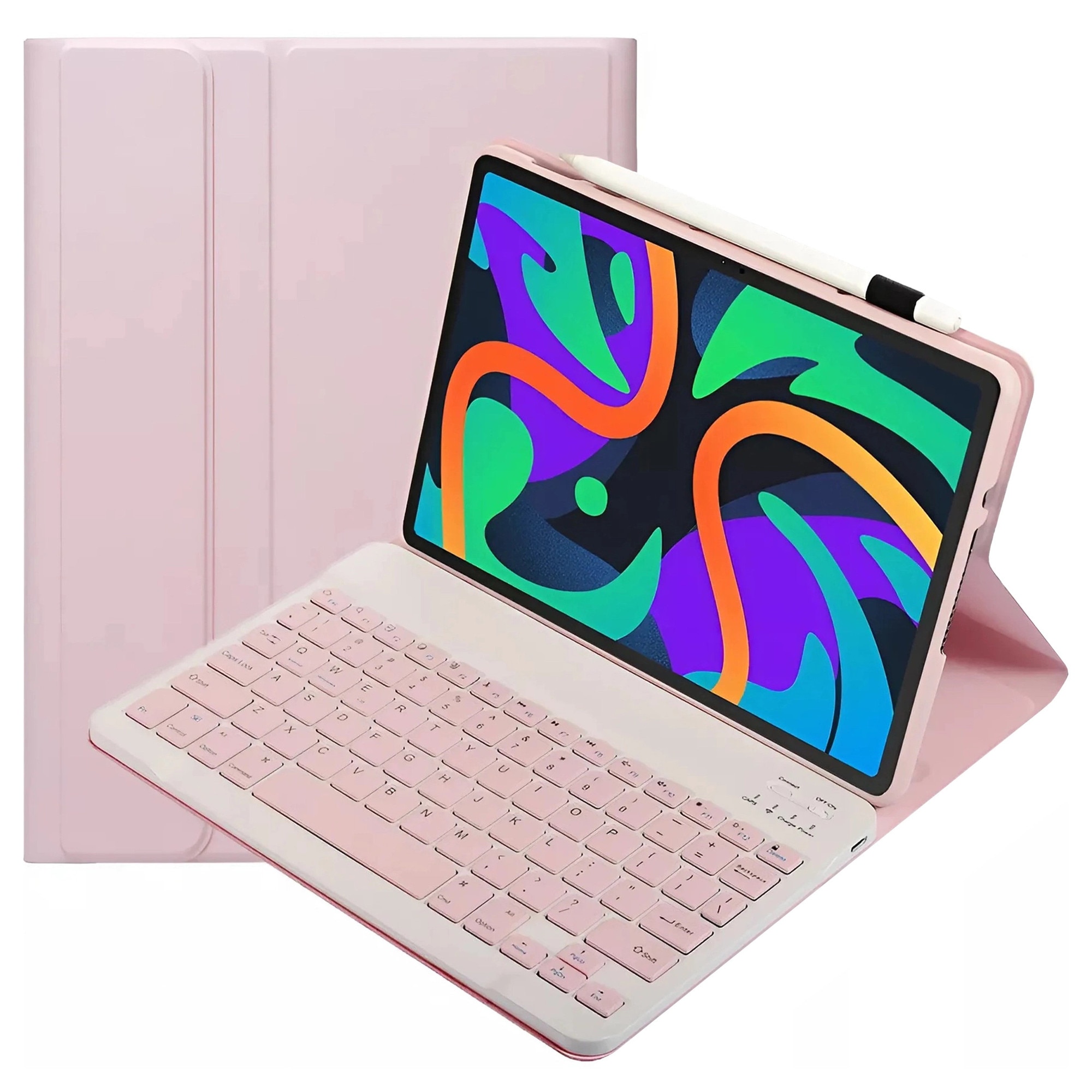 Husa cu tastatura wireless si suport, pentru Lenovo Tab K11 / K11E 11" si M11 10.95", roz, 260x180x17mm