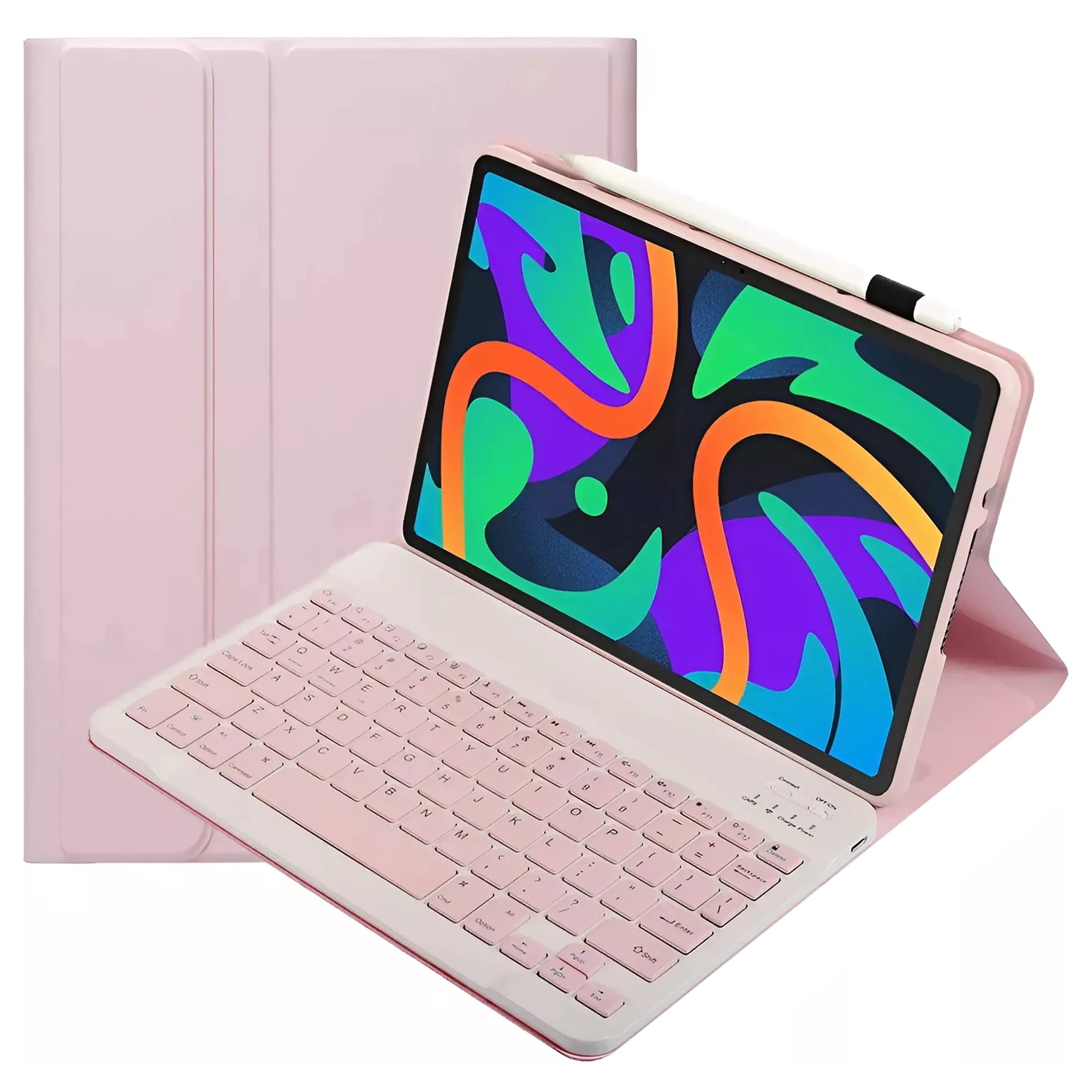 Husa cu tastatura wireless si suport, pentru Lenovo Tab K11 / K11E 11" si M11 10.95", roz, 260x180x17mm