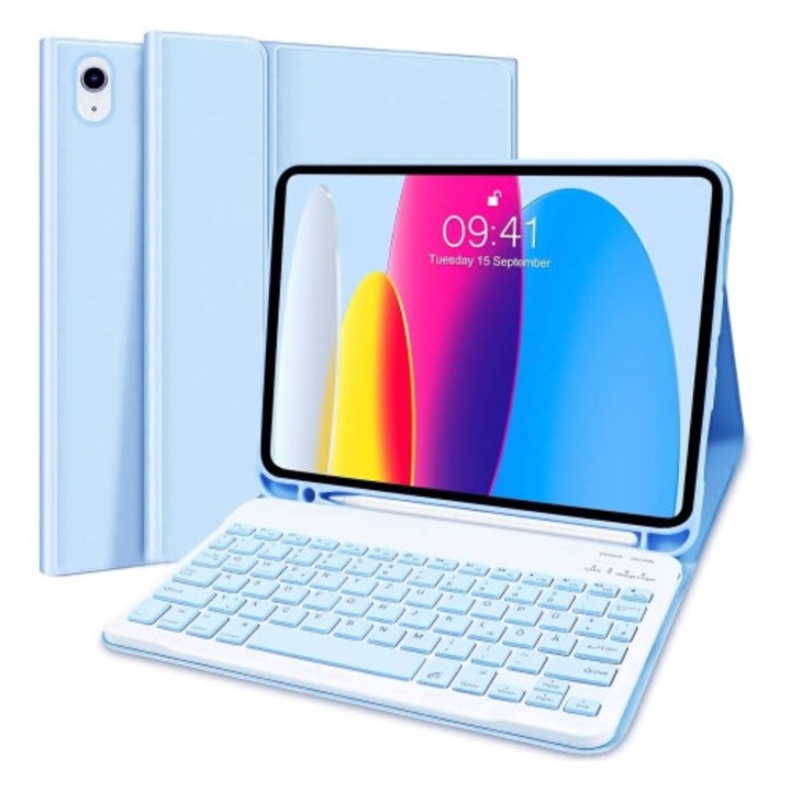 Billentyűzetes tok, Alogy, Apple iPad 11 (2025) / iPad 10.9 (2022) készülékhez, vezeték nélküli, kék, 260x210x15mm